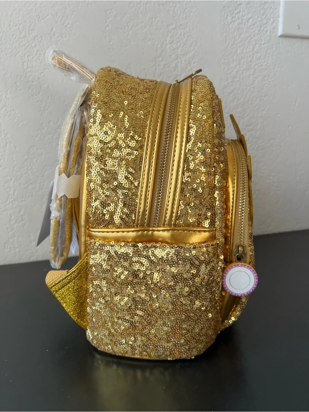 Loungefly Disney Beauty and the Beast Lumiere Gold Sequin Mini Backpack GITD NWT